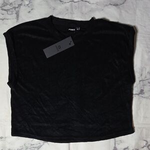 Mono B Black Cropped Textured Boxy Tee